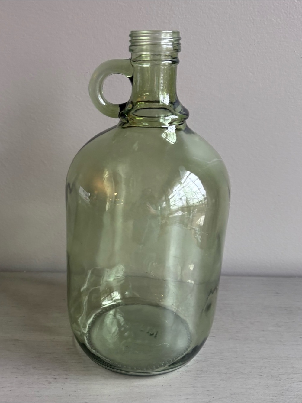 Clear Green Glass Jug Vase Loop Handle Home Decor Accent 10" Simple Minimal